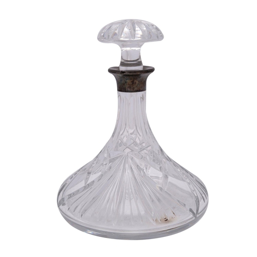 2020 - A silver mounted cut glass ship's decanter and mushroom stopper of traditional shape.