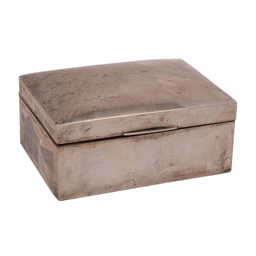 2025 - A George V silver rectangular cigarette casket, makers H.V. Pitney & Co., Birmingham 1918, wood line... 