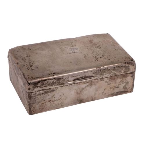 2026 - A George V silver cigarette casket, Birmingham 1919 with two division wood lining, 14cm long.