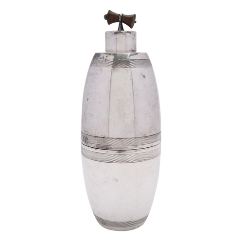 2032 - An Art Deco silver plated Italian cocktail shaker, maker Metargent, stamped T 10, of bullet form, pu... 