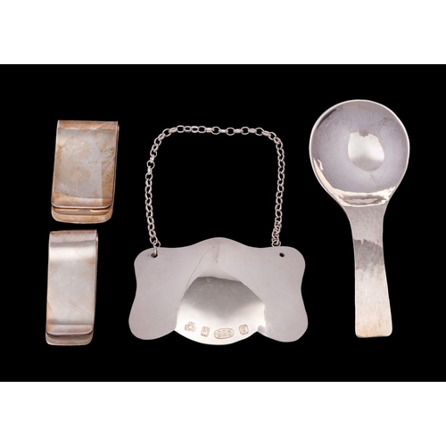 2038 - A small group of modern silver to include, an Arts and Crafts caddy spoon, maker Alwright and Marsha... 