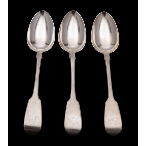 2051 - Three George VI silver table spoons, maker Mary Chawner, London, 1836, Fiddle pattern,  engraved wit... 