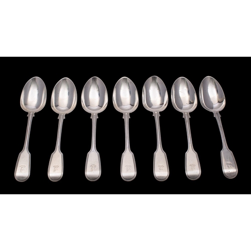 2062 - A set of seven Victorian silver table spoons, maker Joseph and Albert Savory, London 1865, Fiddle an... 