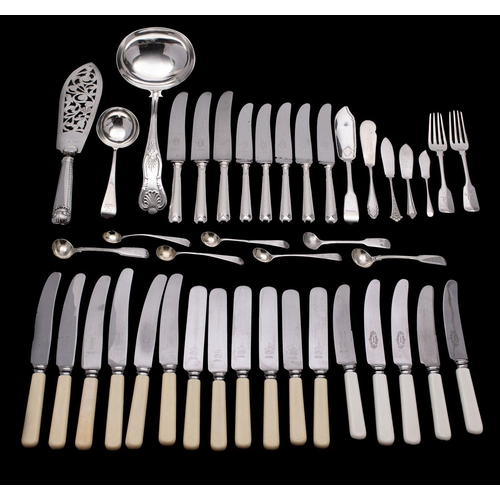 2066 - A quantity of silver and silver plated flatware to include: eight table knives with hallmarked handl... 