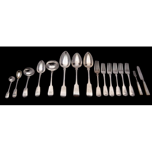 2071 - A small group of early 19th century Exeter flatware, Fiddle pattern, to include a table spoon, maker... 