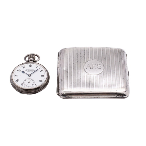 2098 - A silver cigarette case Birmingham, 1916, of square form with engine turned line decoration, 105gram... 