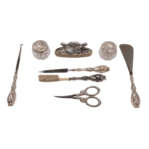 2149 - An early 20th century American Art Nouveau silver lady's dressing table set, stamped Sterling, silve... 