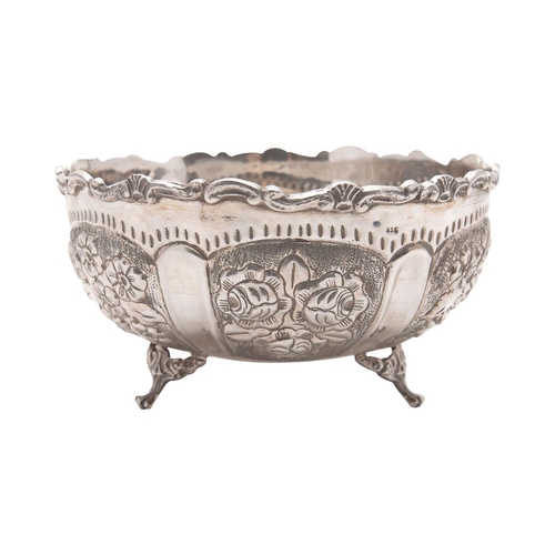 2162 - A German silver sugar bowl, stamped 935, with wavy rim and embossed decoration, 12.5 diameter, 6.5cm... 