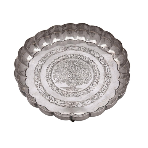 2164 - A 19th century Indian silver sweetmeat dish, un marked possibly Lucknow, of lobbed circular form, ch... 