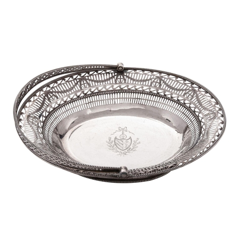 2201 - A George III silver swing handled bread basket, maker probably John Mappin, Sheffield, 1777, of oval... 