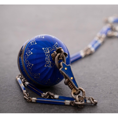 2271 - WITHDRAWN An Edwardian enamel and silver ball fob watch the small white dial with Arabic numerals wi... 