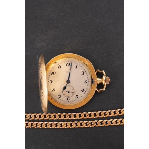 2282 - An 18ct gold Edwardian hunter pocket watch with chain the movement having a lever escapement with th... 