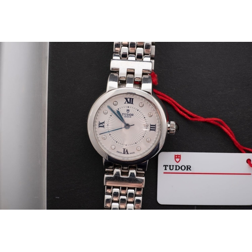 2336 - Tudor, a lady's  stainless-steel Clair de Rose wristwatch model 35500, the engine-turned dial with b... 