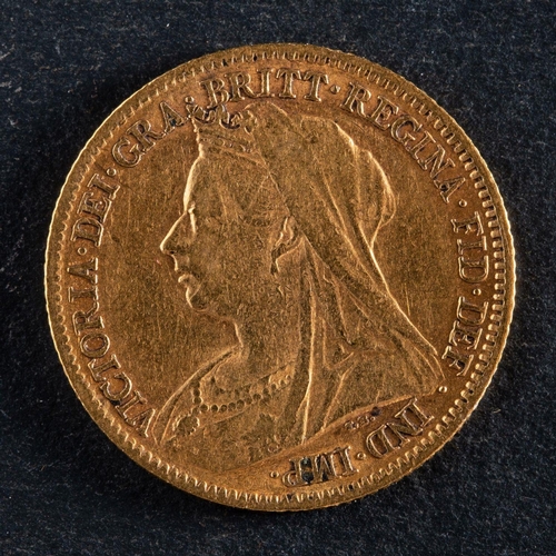 2418 - A Victorian gold half sovereign coin, dated 1899, diameter ca. 19mms, total weight ca. 3.9gms.