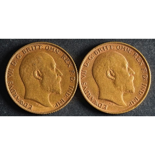 2465 - Two Edwardian Sovereigns dated 1907 and 1908.