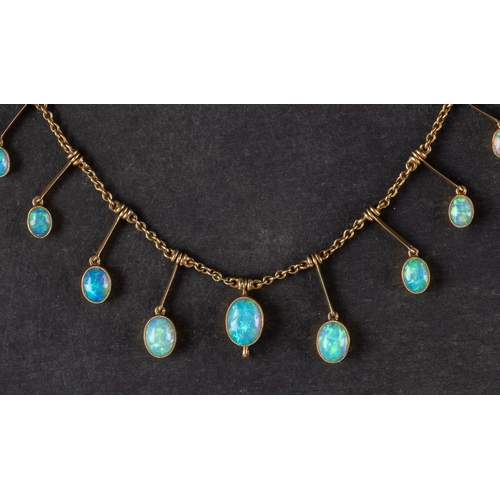 2634 - An early 20th century, black opal, fringe necklace, with detachable pendant and bale, the pendant wi... 