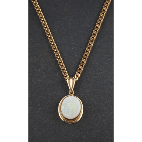 2721 - A 9ct gold, oval, cabochon-cut opal pendant, estimated opal weight ca. 1.65cts, with hallmarks for B... 