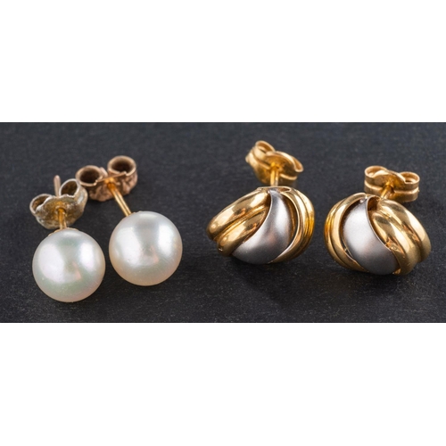 2731 - Two pairs of ear studs, including a pair of bicolour 18ct gold knot ear studs, length of ear stud he... 