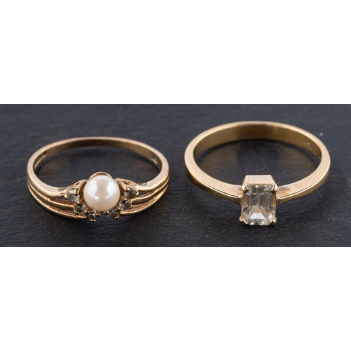 2741 - Two gemset rings, including a 9ct gold, cultured pearl and diamond  cluster ring, ring size O; and a... 