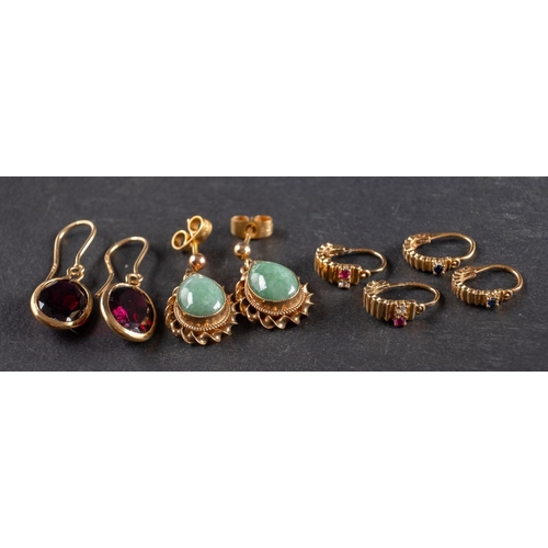 2746 - Four pairs of gemset earrings, including a pair of garnet drop earrings, with hook fittings; a pair ... 