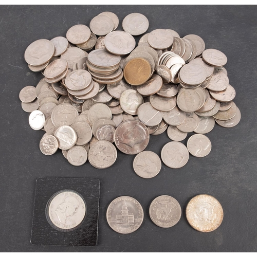 116 - A bag of USA including half dollars, quarters, dimes.