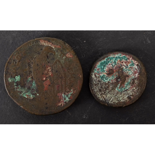 122 - Two late Ptolemaic copper coins, eagle reverse, 47mm x 33m.