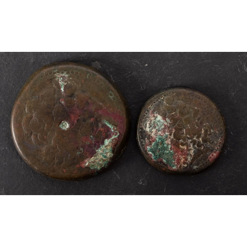 122 - Two late Ptolemaic copper coins, eagle reverse, 47mm x 33m.