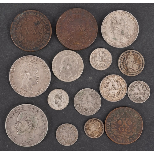 137 - A 1903 German 5 mark, with 1913 3 mark, 1839 Sardinian Shiva and other European coins.