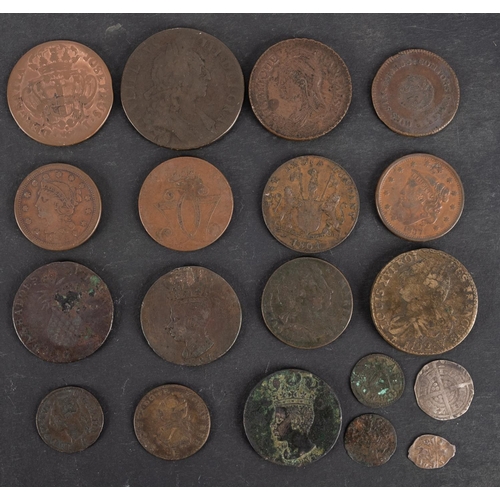 150 - A 1792 Barbados penny, 1788 Barbados penny, 1851 cent with other copper  incl. 1792 WW French 25, co... 