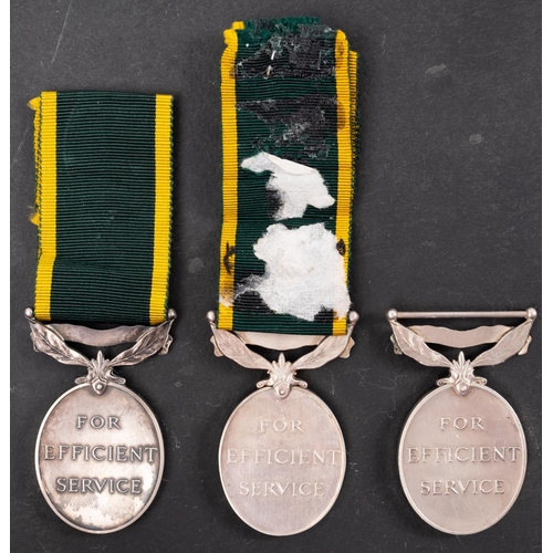 196 - Three George VI Efficiency Medals. '7356905  Pte D W Jenkins RAMC' 'T46843 Sjr R H J Farrant RASC' '... 