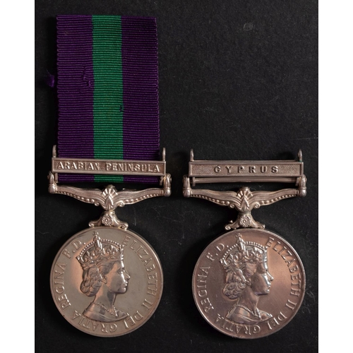 201 - Two Elizabeth II General Service Medals. '1223 Pte Muhammad Ali TOS' with Arabian Peninsular clasp. ... 