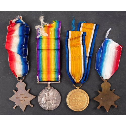 210 - A WWI pair to '15550 Pte G L Hobbs Some LI' and a 1914 Star to 'L-5865 Pte V Barry 1/ W Kent R'