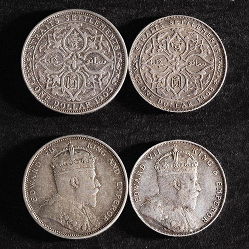 22 - Straits Settlements Dollars, 1903 and 1908.