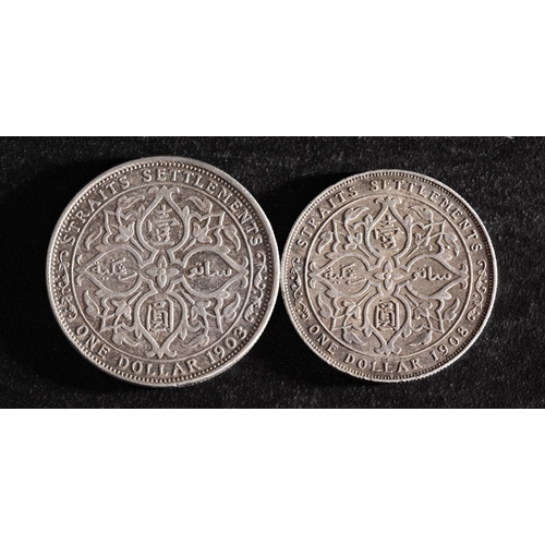 22 - Straits Settlements Dollars, 1903 and 1908.