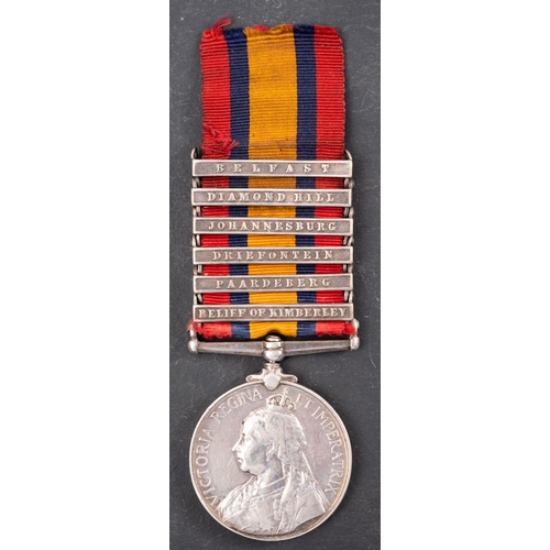 226 - A Queen's South Africa medal with six clasps to '29342 Supr R Swinford RE', 'Relief of Kimberly', ' ... 