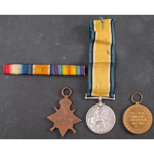 232 - A WWI pair to 'RTS-2245 Pte A Merritt ASC' 1914 Star and  Victory Medal, together with a War Medal (... 