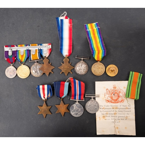 268 - A WWI group of four to 98281 Pte J Burge 2/Devon R'. 1914 Star with rosette, War Medal, Victory Meda... 