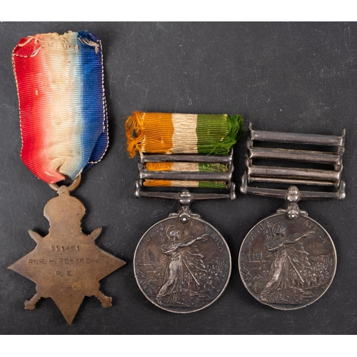 275 - South African group of three to '26893 Cpl. J. Ponsford. RE', Queen's South Africa Medal with two cl... 