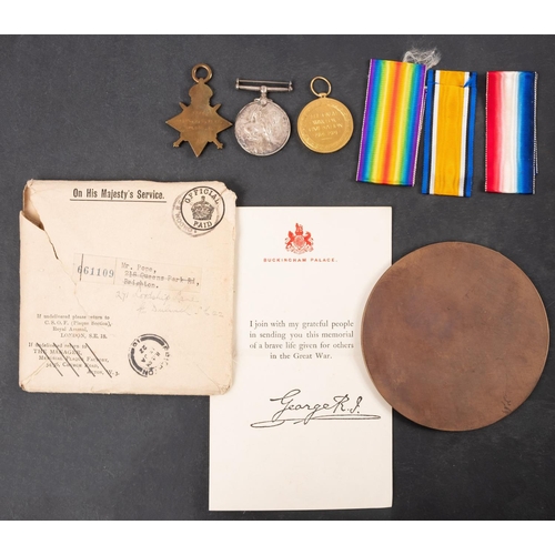 277 - A WWI trio and death plaque to '3365 L-Cpl T. C. Pope 4-LOND. R', together in original postage boxes... 