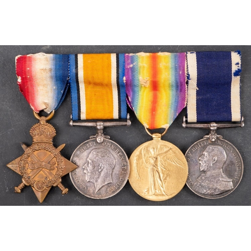 281 - A WWI group of four to '343257 S.T Luxton Act CHAMR. HMS Callipso', 1914-15 Star, War Medal, Victory... 