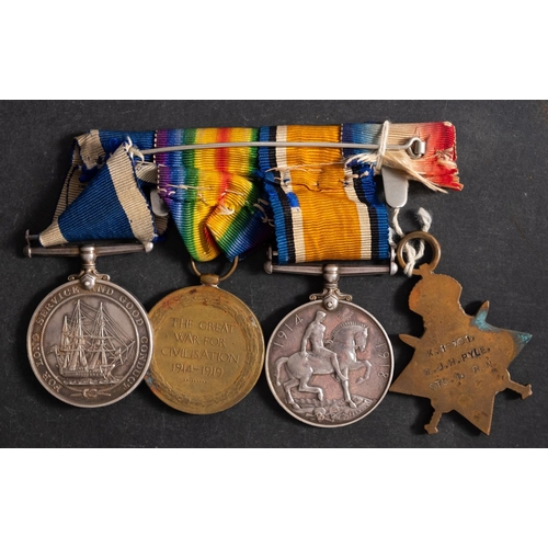 282 - A WWI group of four to 'K19701 W.J.H Pyle. L. Sto. HMS Eagle', 1914-15 Star, War Medal, Victory Meda... 