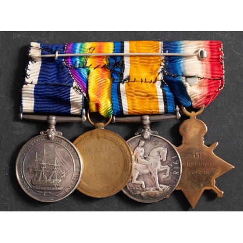 283 - A WWI group of four to 'J23119 D. L. Wilbourne, LS, HMS Carysfort', 1914-15 Star, War Medal, Victory... 