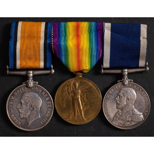 284 - A WWI group of three to 'M13963 W.P. Parsons, LSBA, HMS Vivid,' War Medal, Victory Medal, and Royal ... 