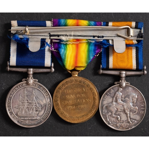 284 - A WWI group of three to 'M13963 W.P. Parsons, LSBA, HMS Vivid,' War Medal, Victory Medal, and Royal ... 