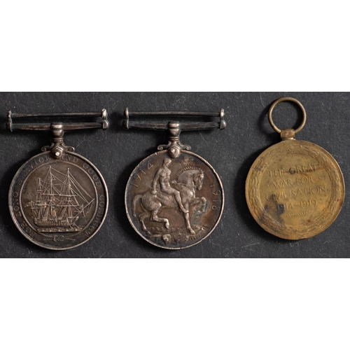 285 - A WWI trio to 'J79555 S.Wells LS HMS Bideford', War Medal, Victory Medal, and Royal Naval LSGC.  *No... 