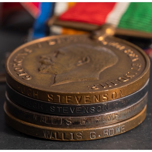 291 - Two WWI pairs 'Hugh Stevenson,' War Medal and Mercantile Marine War Medal 'Wallace G Rowe,' War Meda... 