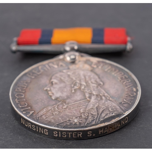 313 - A Queen's South Africa Medal to ' Nursing Sister S Harland'. (no clasp)  * Notes-  Sister Susan Harl... 