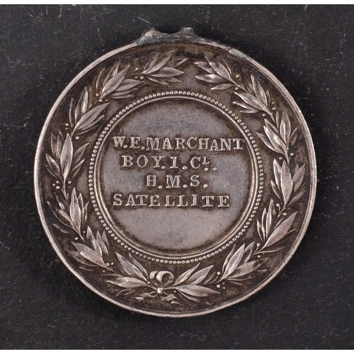 334 - An Abyssinian War Medal to  'W E Merchant. Boy 1Cl HMS Satellite', (suspension missing)  *Notes- The... 