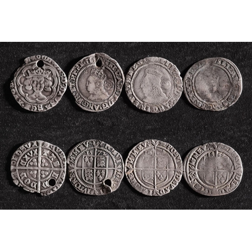 34 - Three Elizabeth I shillings and  Henry Groat (Lower grades and damage).