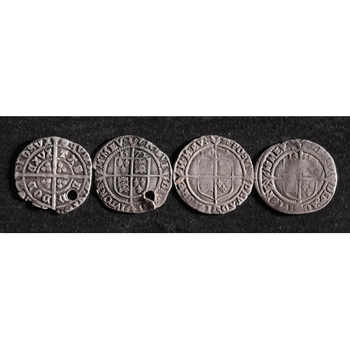 34 - Three Elizabeth I shillings and  Henry Groat (Lower grades and damage).